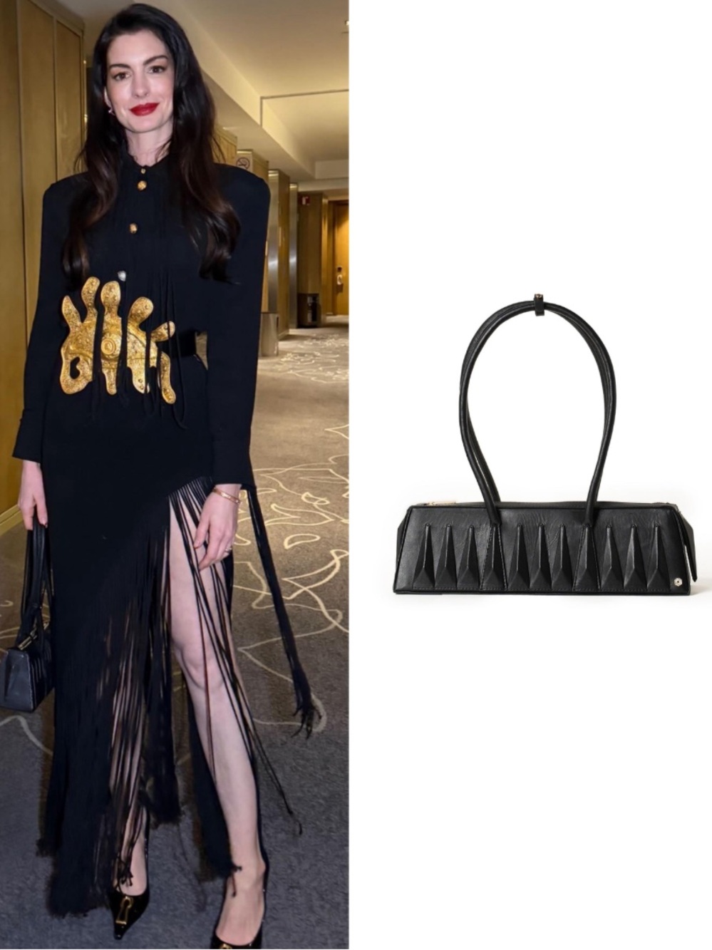Warp bag! 

Sculpted Black Shoulder Bag with Textured Geometric Front